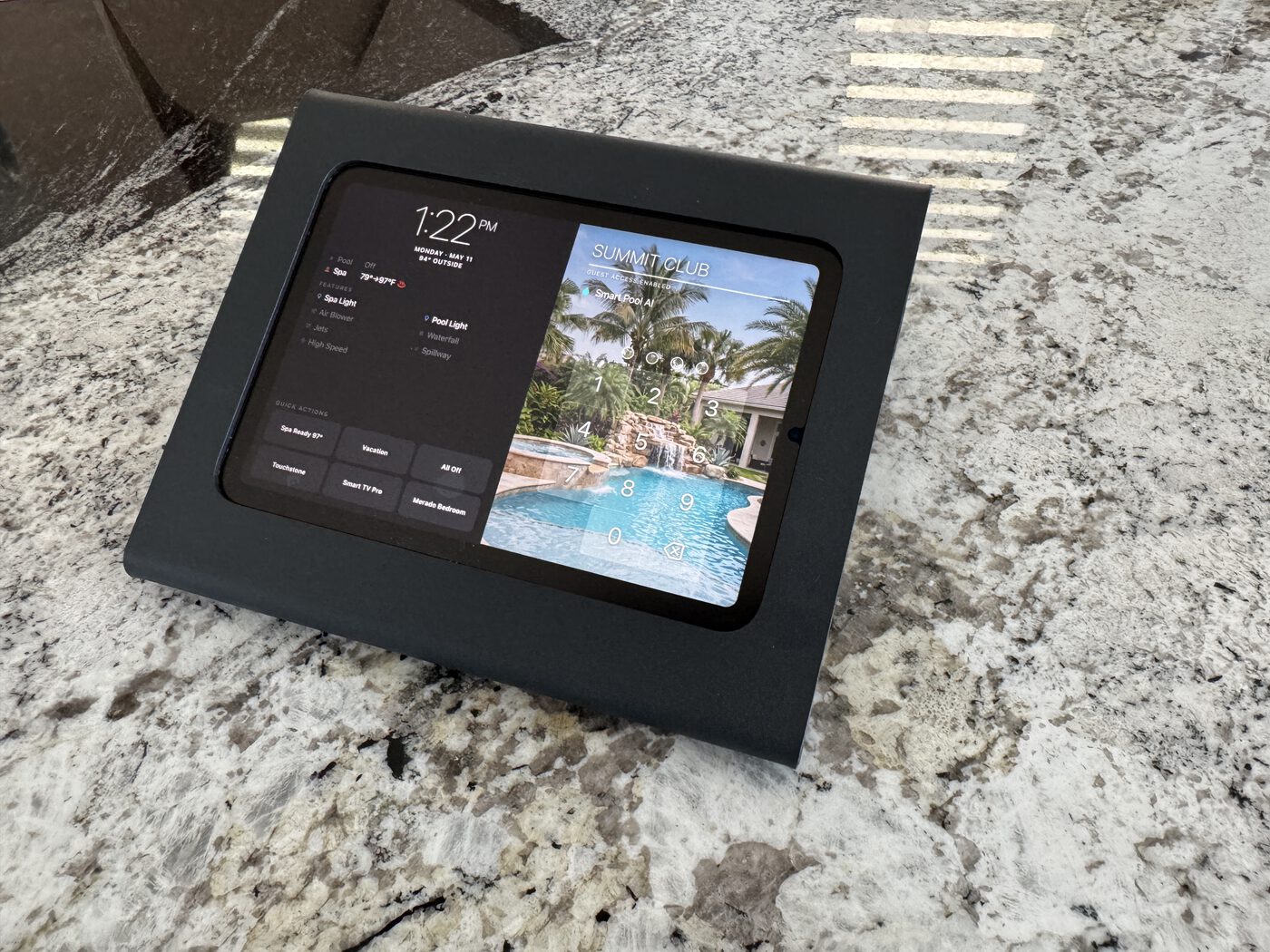 SP-1000 Smart Controller counter stand by the pool